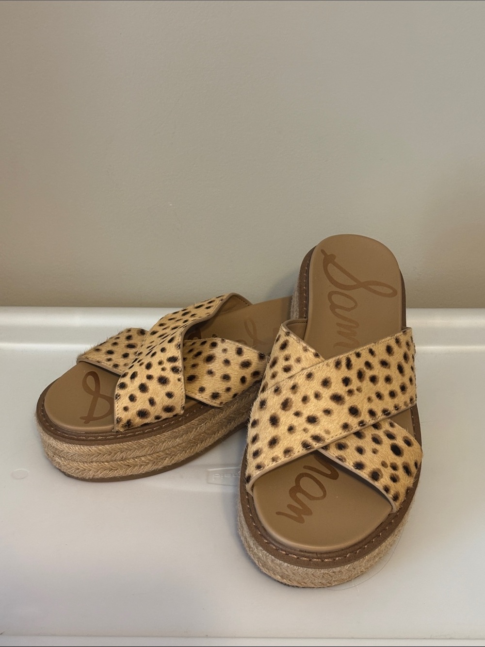 Sam Edelman Korina Platform Tan Leopard Slide Espadrille Sandals size 8 - Picture 2 of 7